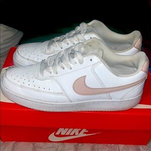 Nike White and Pink Low-Top Sneakers